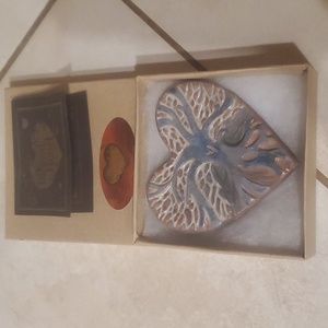 Raku Clay Heart Tree of Life Handmade Signed NWT